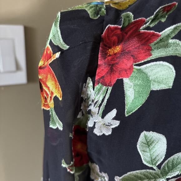 New Alice + Olivia Floral tie long Sleeve Blouse In Black Multi sz S New tie - Picture 9 of 16